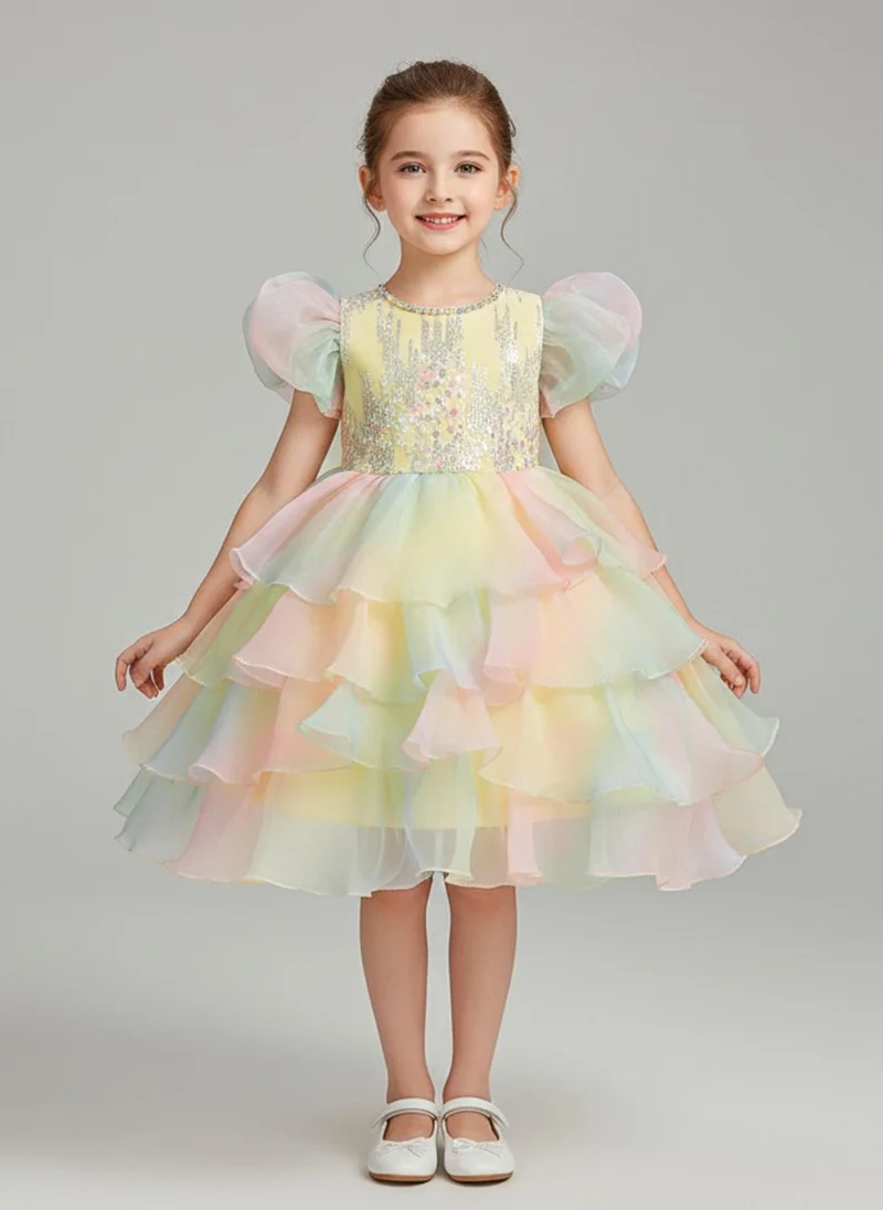 بيبي كلو Girls Rainbow Layered Tulle Party Dress